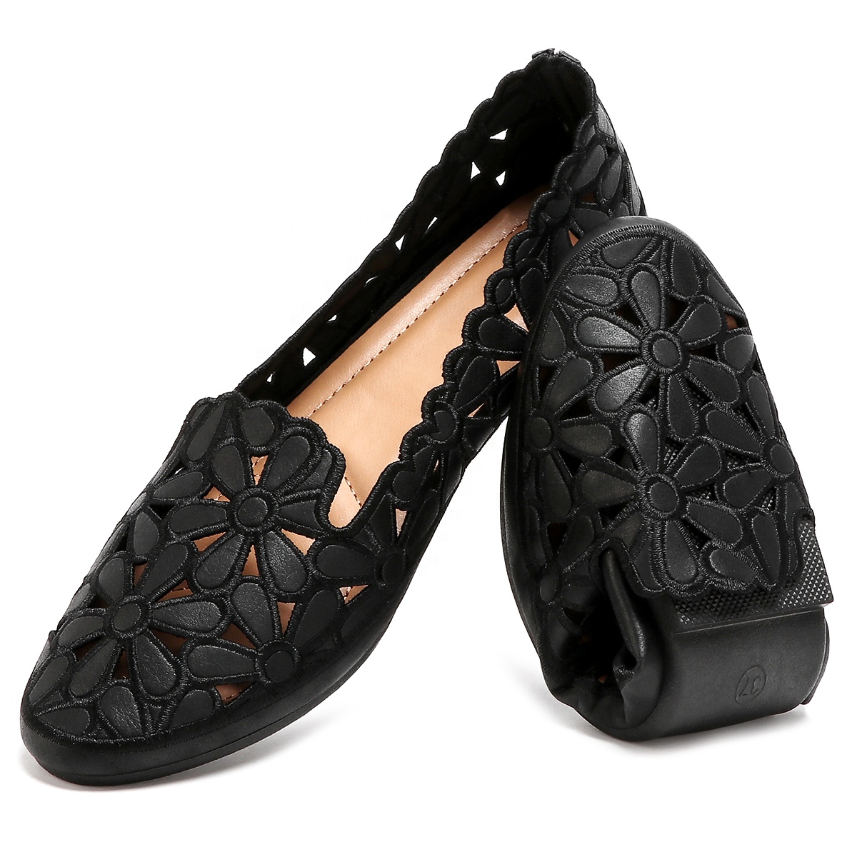 2021 Arrival Summer Black Women's Breathable PU Leather Ballet Flats Lightweight Soft Round Slip on Flats Custom Ballerina Shoes