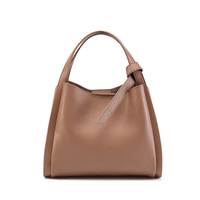 Women's Real Leather Bucket Shaped Messenger Crossbody Handbag Fashionable Natural Style Purses for Ladies