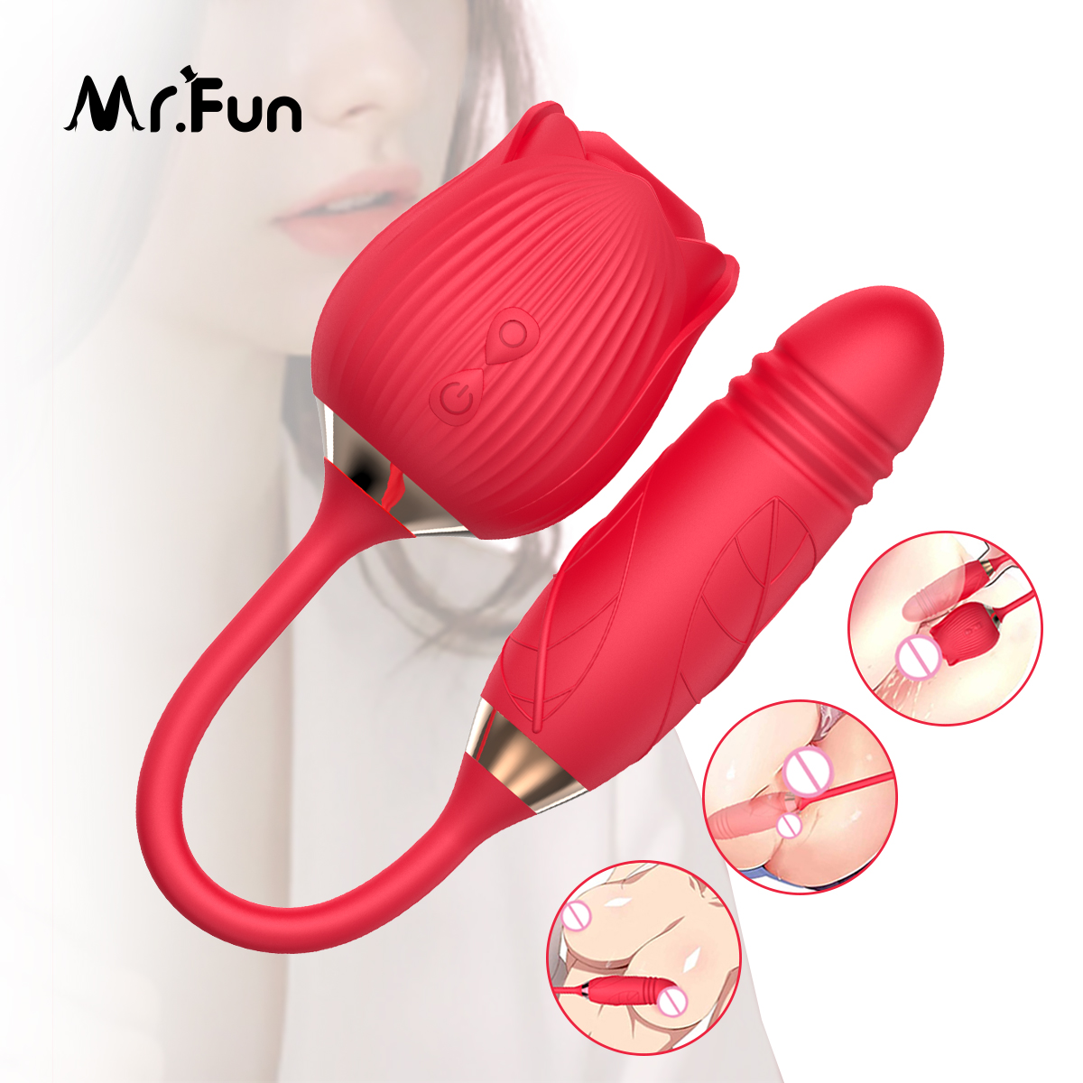MR.Fun Hot Sale Waterproof Silicone 2 in One Clit Sucking Vibrator Sex Toy Women Nipple Stimulator Clit Sucker Rose Vibrator