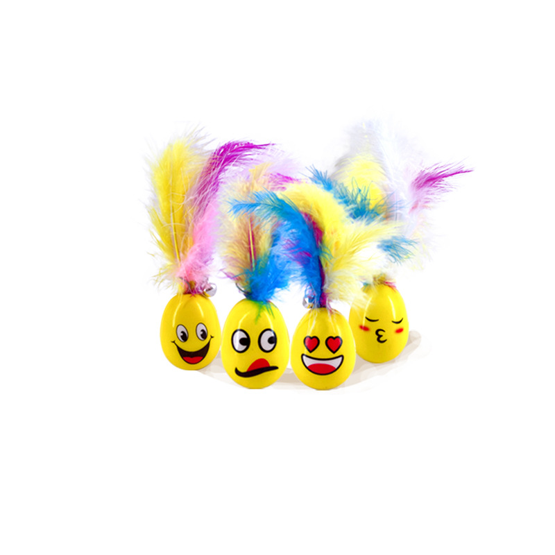 Low price cat toy feather bell tumbler emoticon feather toy