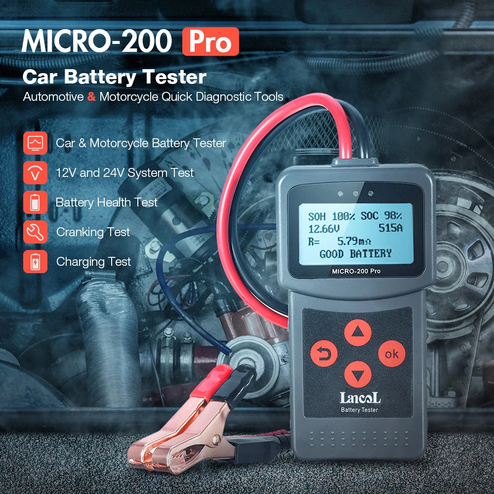 Цифровой MICRO-200 Pro 12v автомобиль мотоцикл теста батареи 12v 24v батарея системы тестер