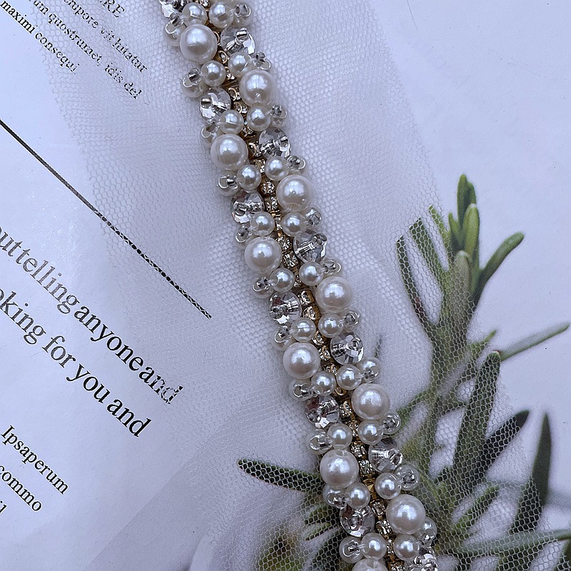 Rhinestone Lace Clothing Wedding Dress Decoration Accessories Hand-beaded Pearl Handmade Mesh Fabric Beads Trimming for Dress