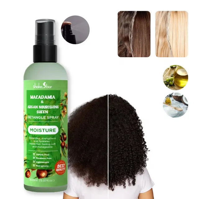 SHAKEBAR Macadamia & Argan Nourishing Sheen & Detangle Spray for wholesales Hot selling hair care product