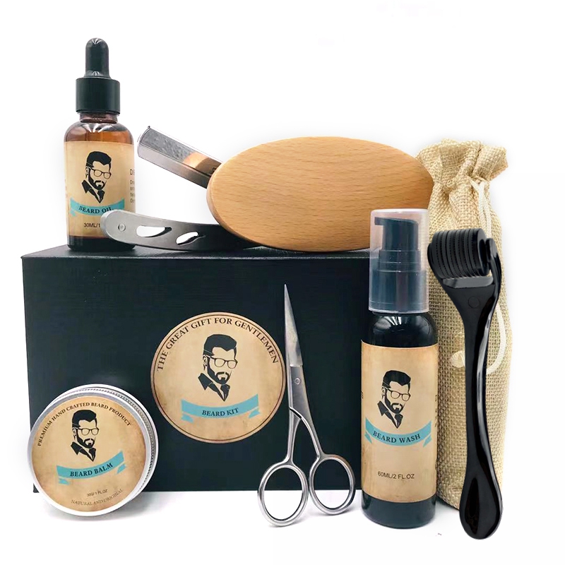 С роликом derma, частная марка, триммер для бороды, щетка для ухода, расческа, бальзам для бороды, наборы для роста масла