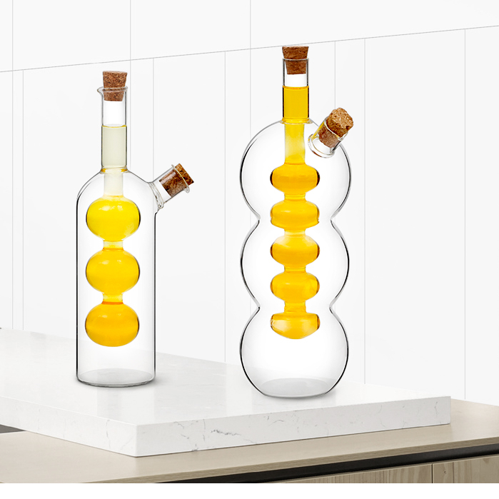 Convenient Novel Design Kitchen helper Glass Sauce Boat Glass Vinegar Bottle Pot Glass Cooking Oil Pot Bottle with hermetic lid