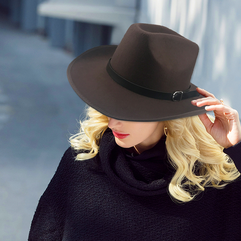 Fashion Polyester Cotton Blended Sun Hat Cowboy Fedora Top Hat Outdoor Beach Fedora Cowboy Jazz Hats For Woman Man