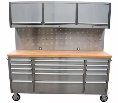 7218 Garage Stainless Steel Tool Cabinet 4 Castes 15 Drawers + 3 storage Mobile Tool box