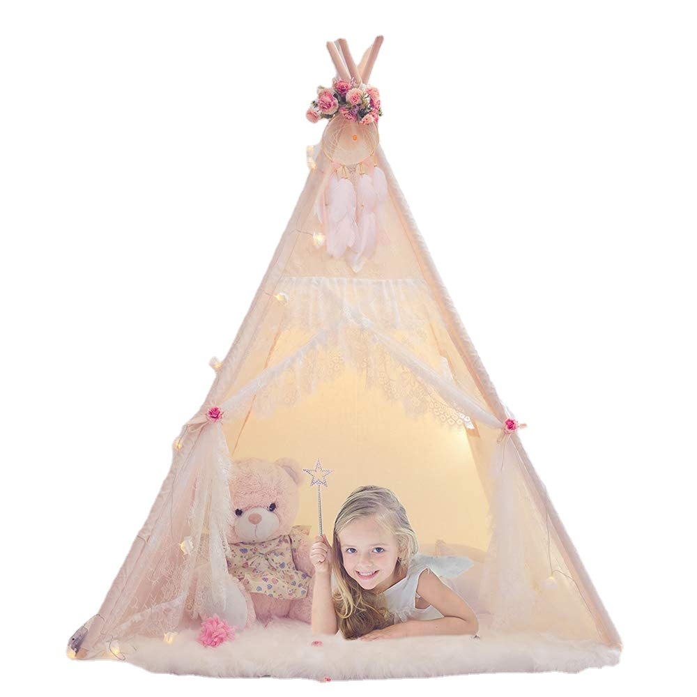 Easy Set Up Safari Tent Indoor Play Teepee Kids Tent 1 - 2 Person 100% Cotton Canvas Fabric Baby Tent Bed