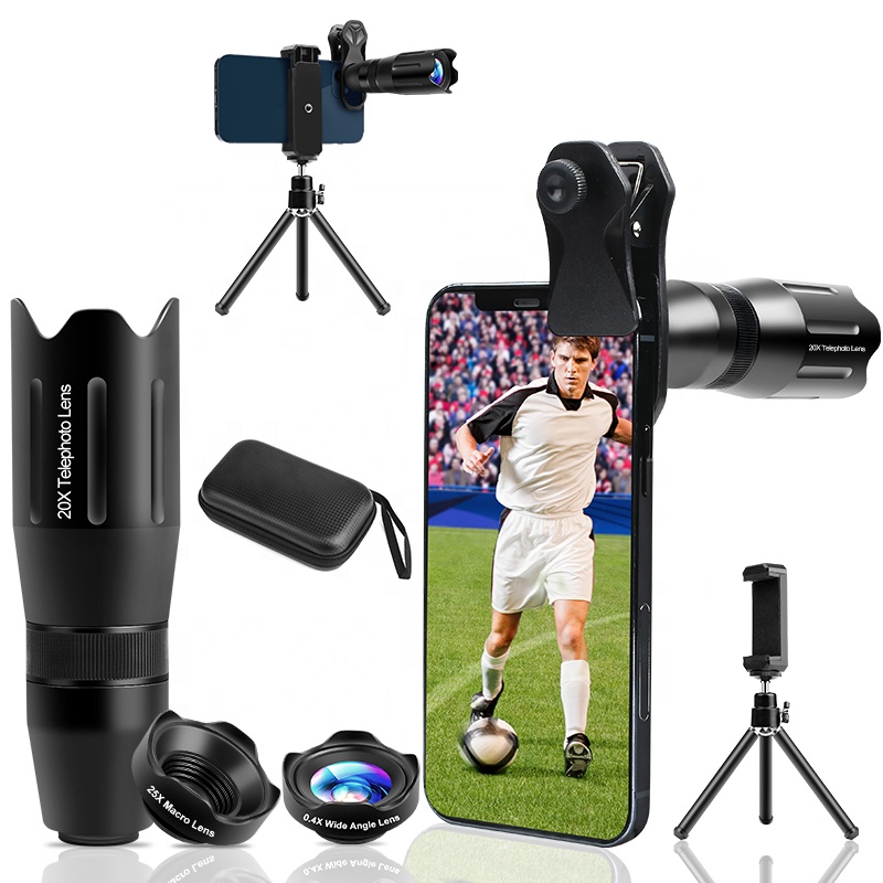 New Products 20X Zoom Telephoto Camera Lens Mobile 3 in 1 Wide Angel Macro Lens Kit for Android and iOS Phone