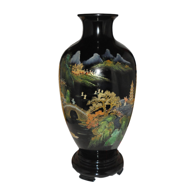 Official Waterfall Landscape Lacquer Painting Copying Course Vase Eco-Friendly Lacquerware Vase With Good Quality