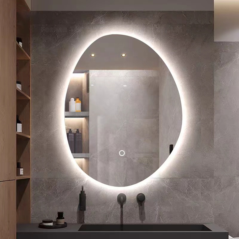 Custom Irregular Shape Intelligent Anti-fog Smart Led Bath Wall Mounting Bathroom Mirror With Light