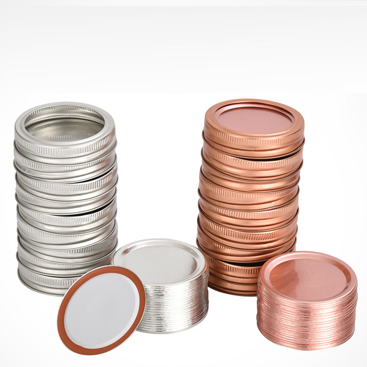 Wholesale 70mm Tinplate Rose Gold metal Regular Color caps Mason Jar Canning Flat Lids With Ring