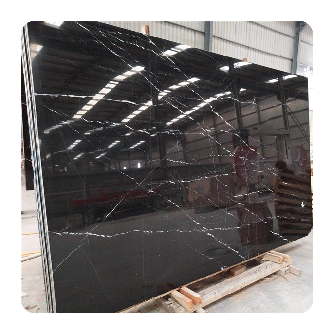 Черная Полированная мраморная плитка с белыми венами Nero Marquina