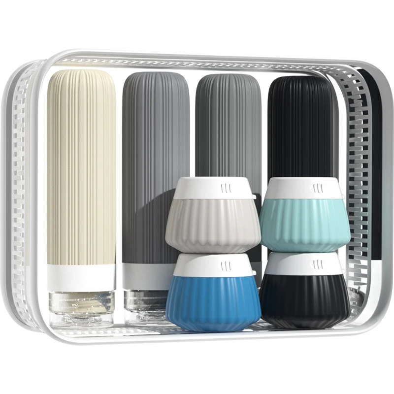 Mixed Sizes Travel Toiletries Kit: 8 Items, 90ml Silicone Bottles & 40ml PP Containers, Leak-Proof Refillable Set with Carry Bag