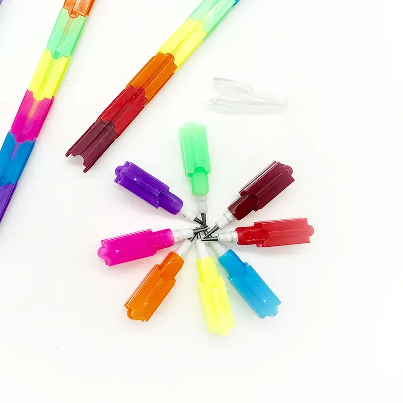 Maxwri Plastic Colorful Multi-head Pencil Creative DIY Stacker Swap Section Building Block Non-Sharpening Bullet Pencil For Kids