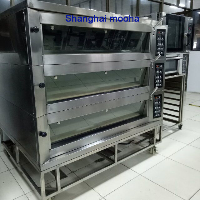 Коммерческая электрическая газовая духовка для пиццы с 3 террасами и 6 лотками, полная линия для производства хлебобулочных снэков, оборудование для выпечки багетов