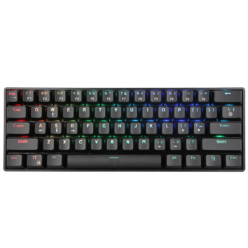 Популярная компактная тонкая Механическая игровая клавиатура с радужной Цветной подсветкой, 61 клавиша, светодиодная Проводная клавиатура для конкурентоспособных игр, ПК, Интернет-кафе