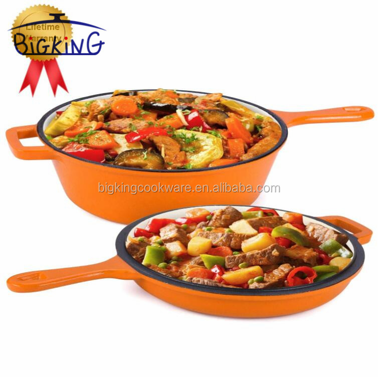 Enameled 2-In-1 Cast Iron Multi-Cooker  Heavy Duty 3.2 Quart Skillet and Lid Set