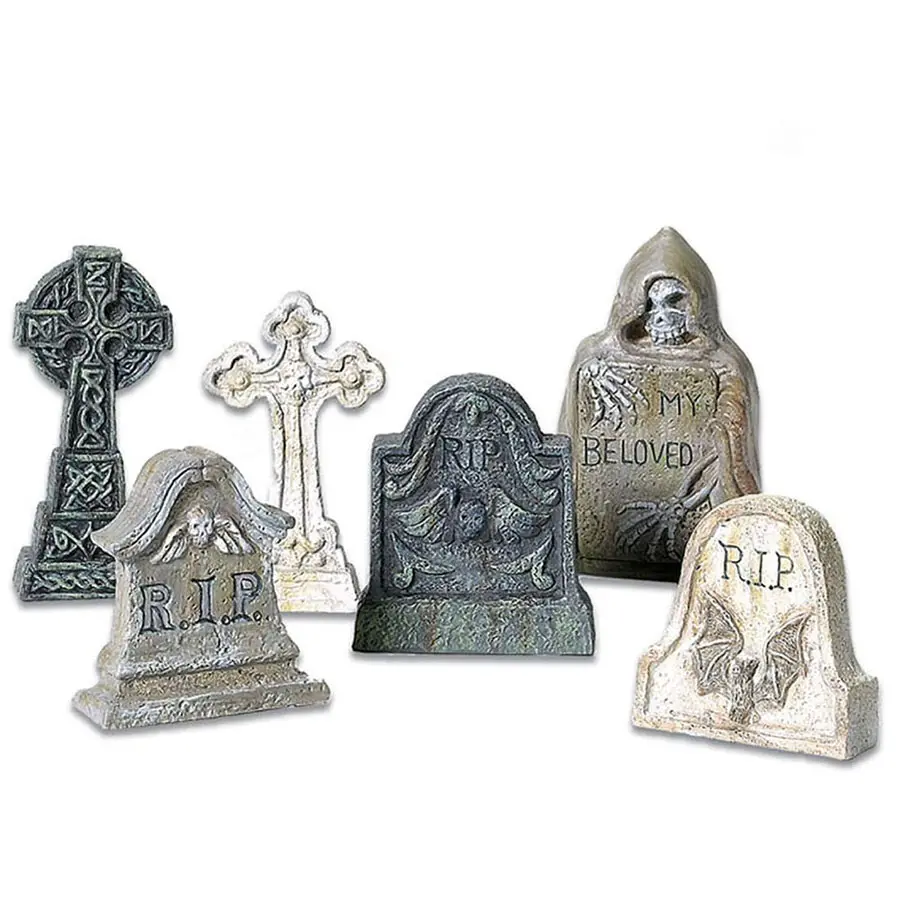 Wholesale Set of 6 Miniature Resin Halloween Village Collection Figurine Halloween Tombstone
