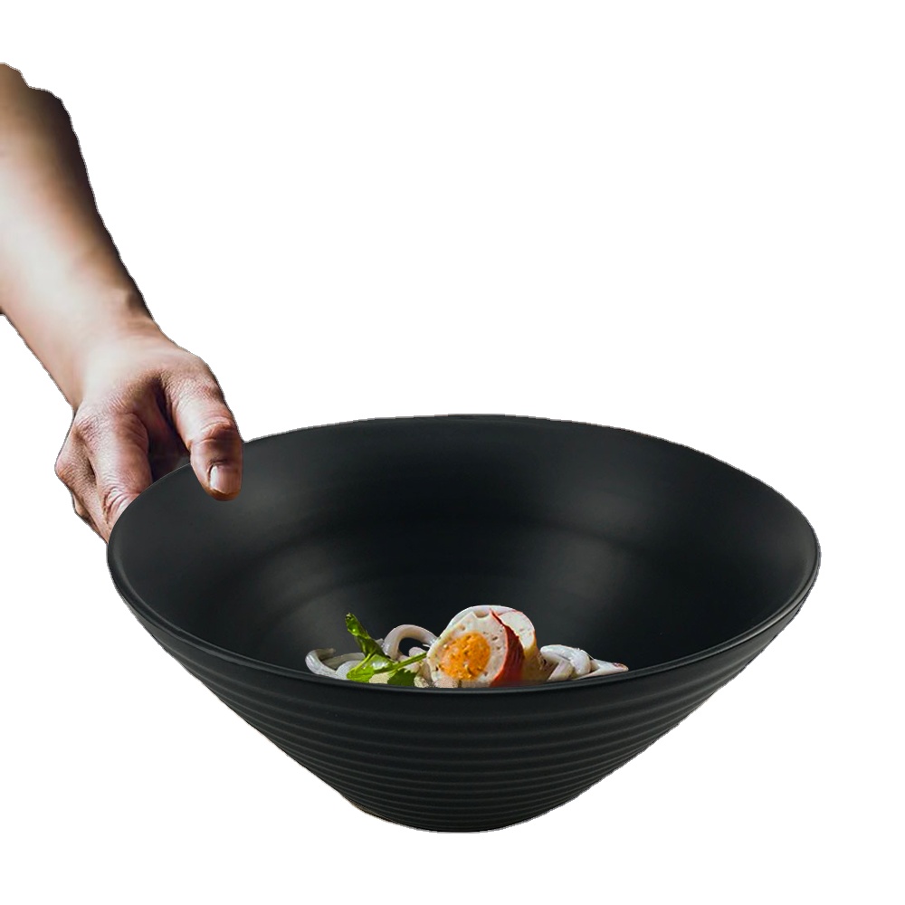 Black Japanese Style Large Ceramic Ramen Bowl Noodle And Restaurant Stoneware Soup Bowls Sets