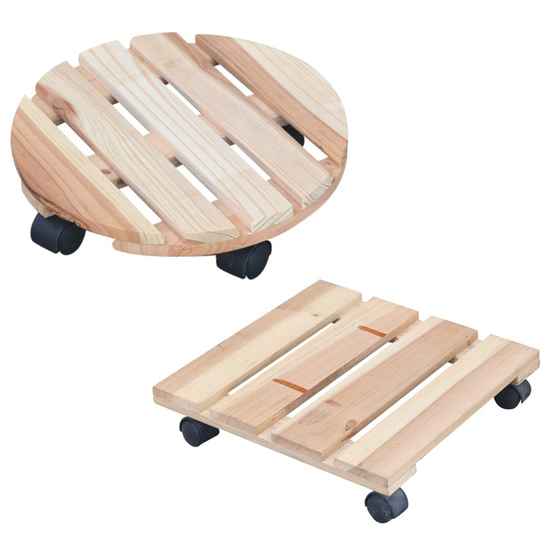 China fir Wood round flower pot Plant Dolly Caddy Plant Stand with Roller