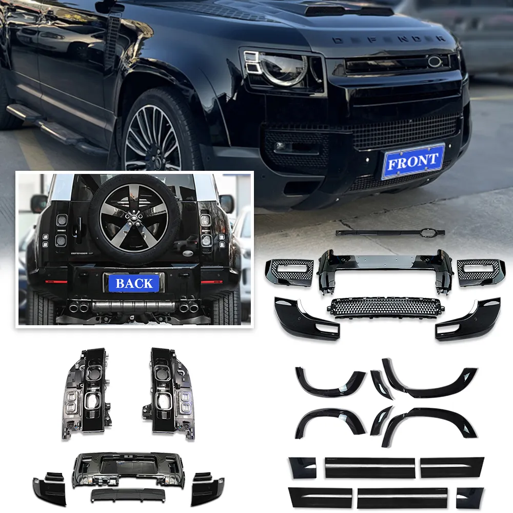 All Glossy Black Car Body Parts Front Bumper Rear Led Light Wheel Arch For Land Rover Defender Accessories Bodykit