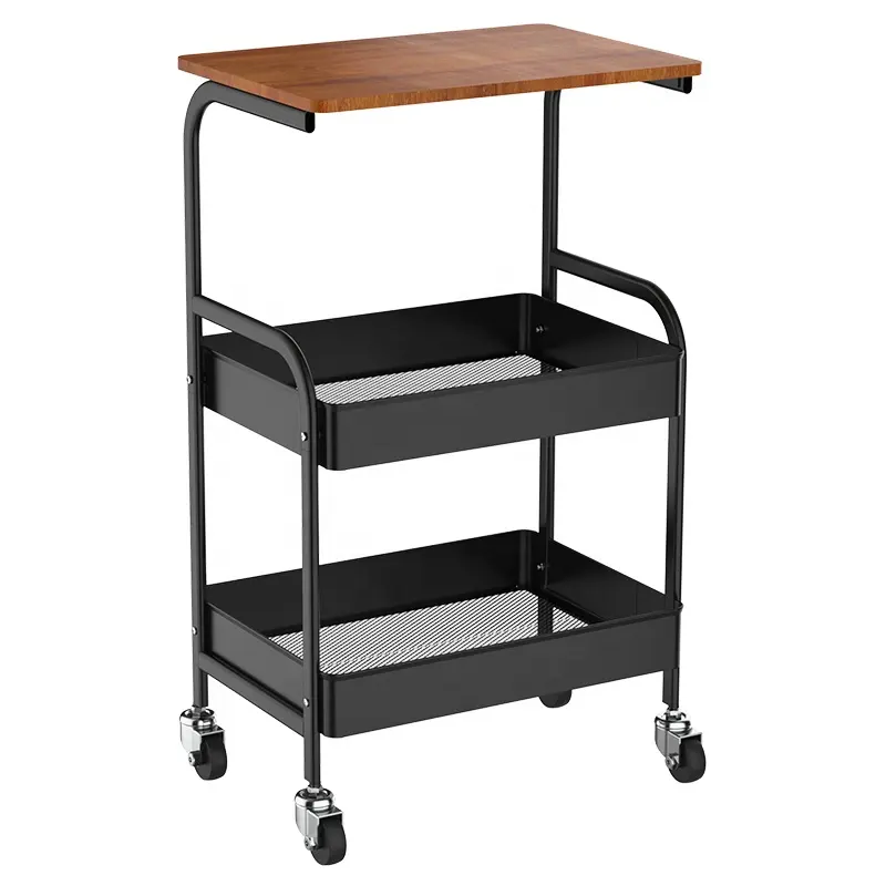 IYANEN Factory Beauty Multi-function Metal Top MDF Board Kitchen Trolley 3 Tier Storage Trolley Roiling Sofa Side Table Cart