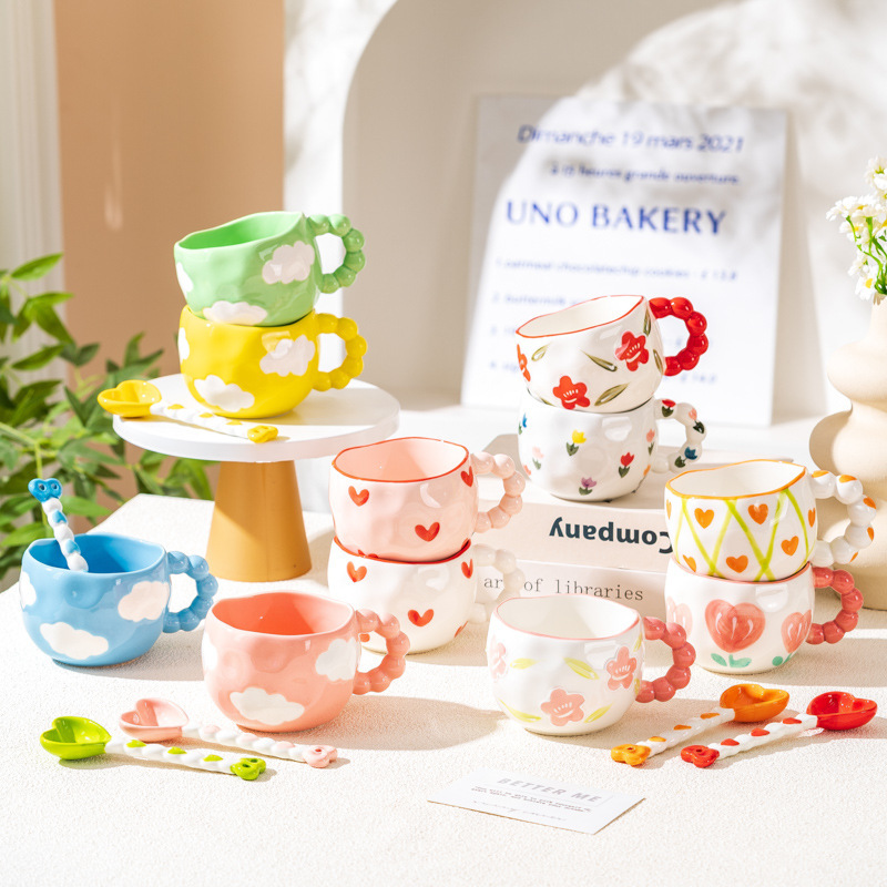 2025 Creative Nordic Ceramics Mug Bead String Handmade Held Coffee Mugs Customized Hand-painted Cute Heart Ceramic Cup