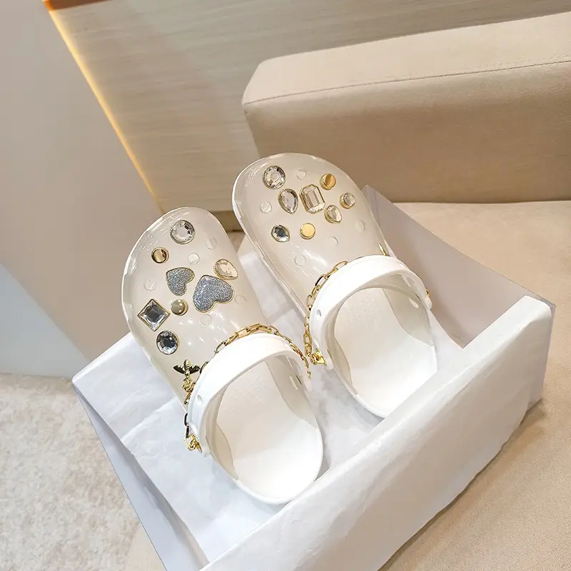 Designer Sandals Women Famous Brands Ladies Crog Jelly Clear Chain Platform Diamond Clog Sandals Clear