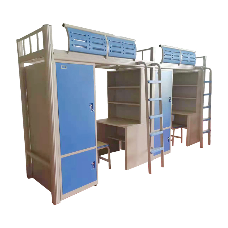School Apartment Steel Loft Bunk Bed with Desk and Storage Underneath