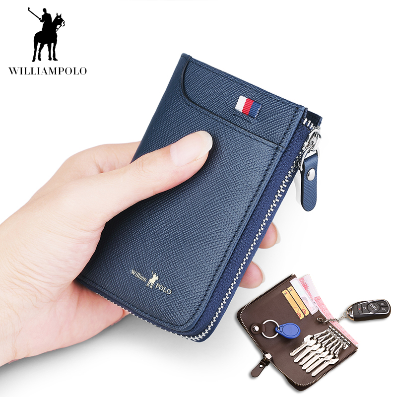 Чехол для ключей WilliamPOLO из натуральной кожи, органайзер для автомобильных ключей, цвета хаки, черный, синий, бордовый держатель для кредитных карт