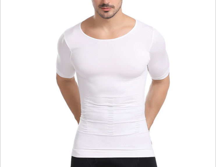 Anti sweat Breathable Sporty workout Fitness Muscular seamless tummy control Elastic shape body vest T shirt white black for men