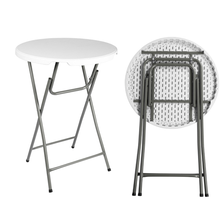 Waterproof Hdpe110CM High White Foldable Plastic Folding Portable Round Bar Height Table Cocktail Folding Table
