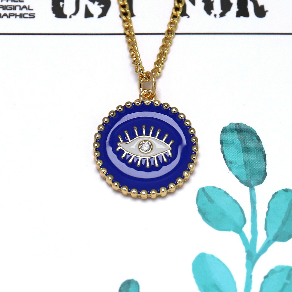 rainbow color Eye pendant necklace 24k gold plated brass Eye shape pendant jewelry necklaces