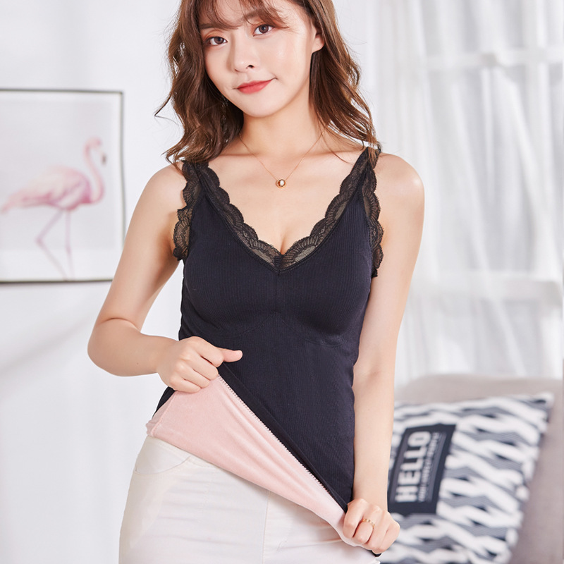 padded bralettes beautiful back stylish sexy comfortable lingerie lace Plus velvet thickening Warm camisole