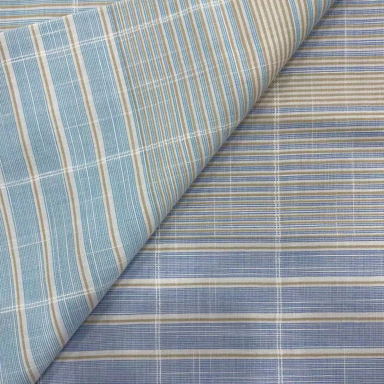 OEM 118Gsm Quick-Dry Blue Woven Striped 100% Cotton Men'S Shirting Fabrics