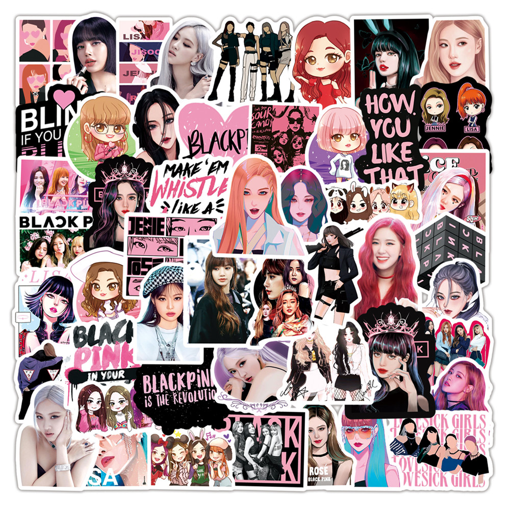 50 шт. корейские женские наклейки Kpop Star Jisoo Jennie Rose Lisa, черные и Розовые наклейки «сделай сам» для ноутбука, скейтборда, чемодана, граффити