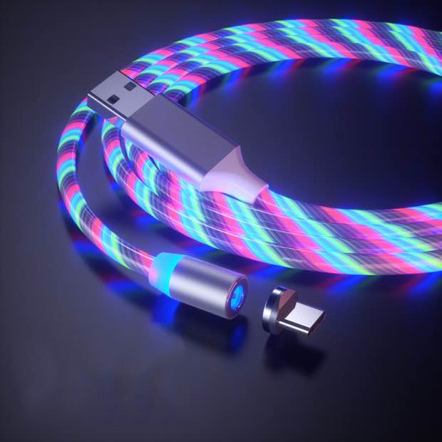Заводской бегущий Электрический магнитный светодиодный usb-зарядник Тип c micro usb 3 в 1 usb-зарядный кабель для lightning мобильного телефона