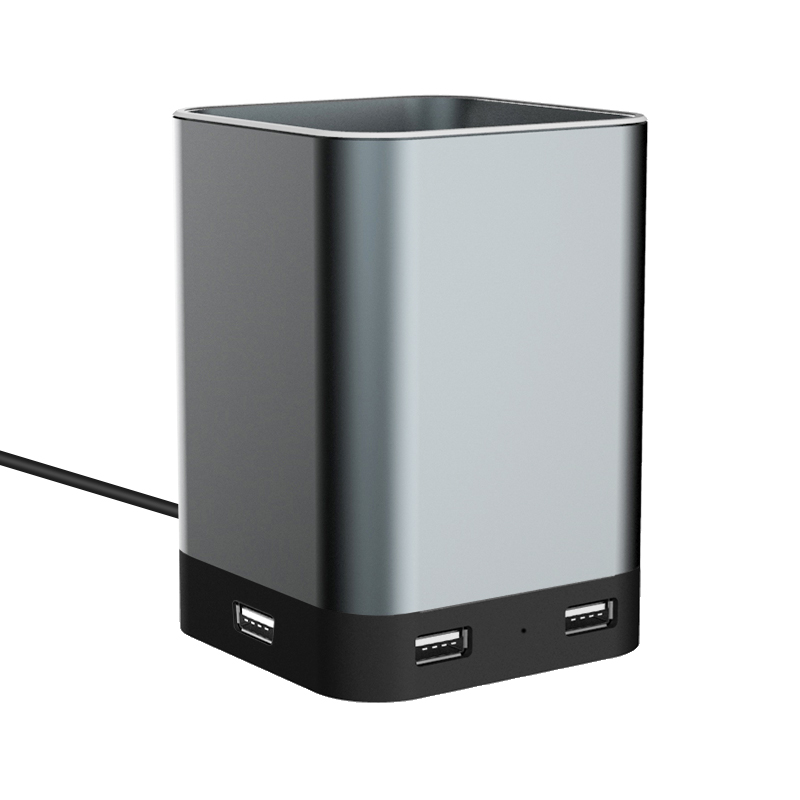Металлический держатель для ручки с 4 Usb-портами 2,0, прочный и прочный Алюминиевый Настольный органайзер для офиса и дома