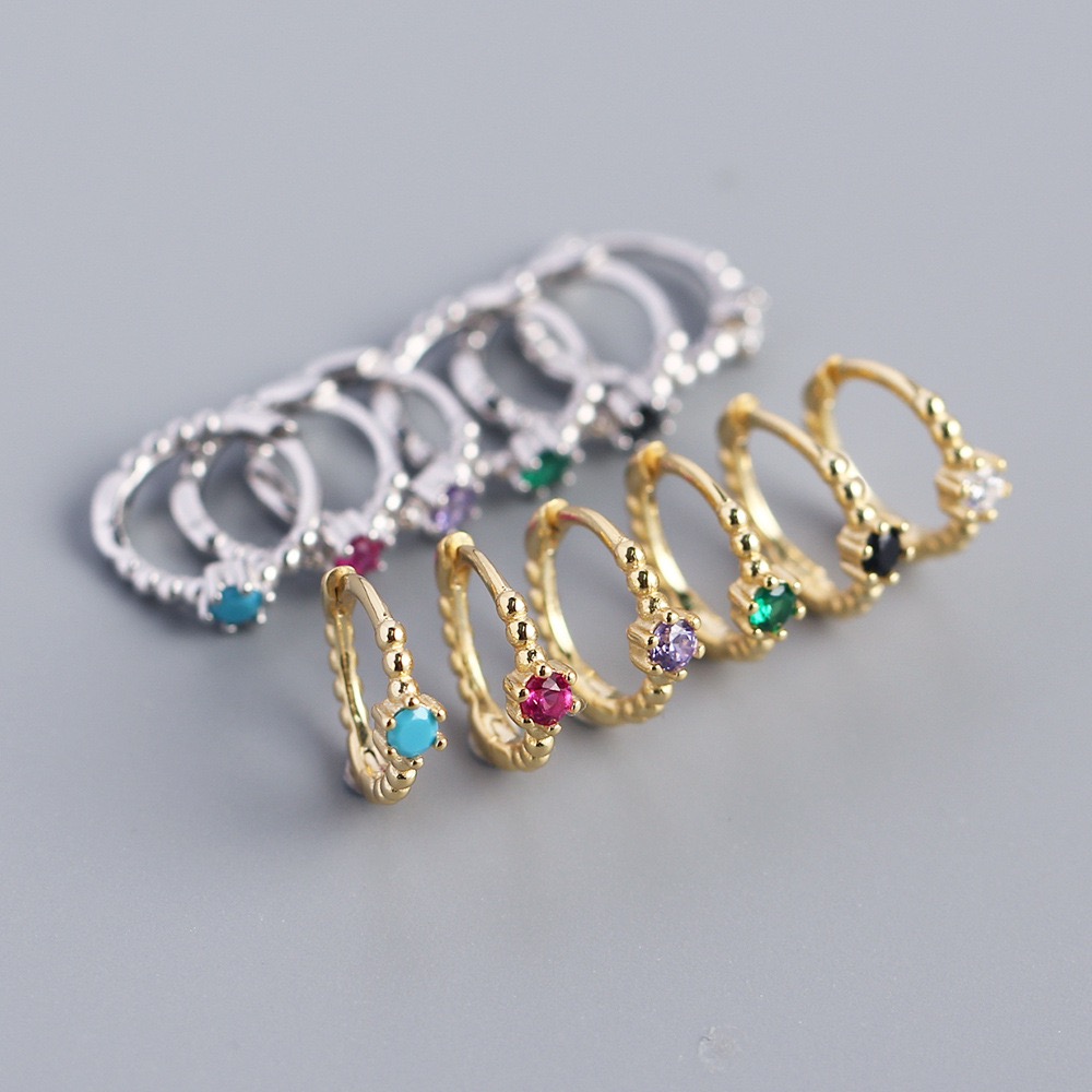 2021 inital 925 silver women earrings rhinestone colored CZ zircon geometric hoopearrings geometric hoop earrings