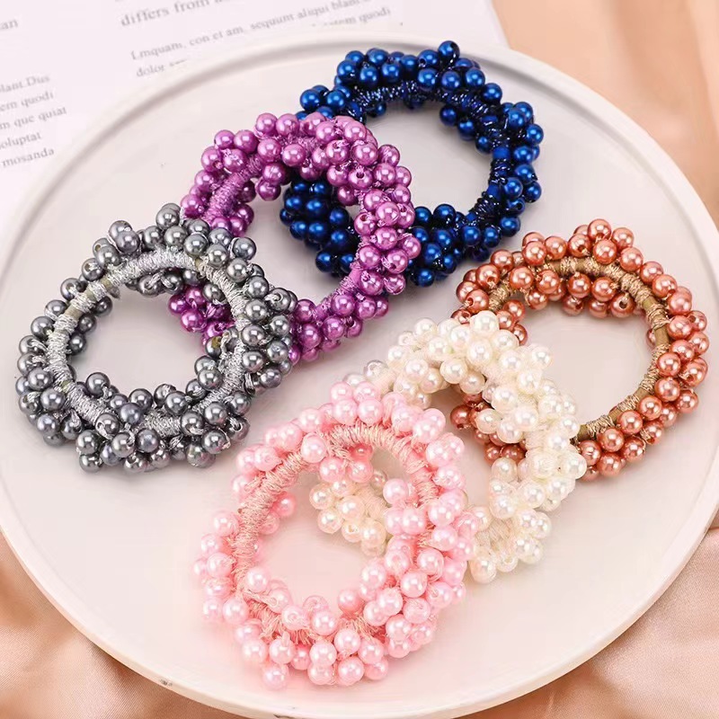 Cheaper Faux Pearl Hair Rope Multicolor Beads Scrunchie Ponytail Holder Elastic Hairband Hair Accessories for Women Headwear