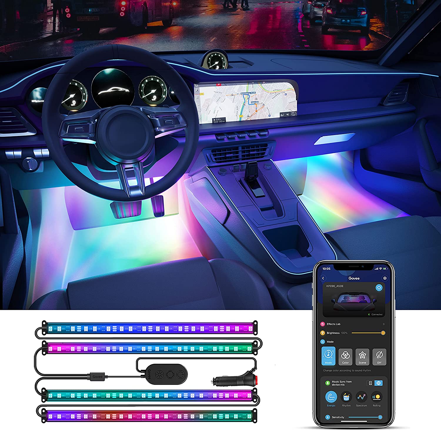 New Auto LED RGB Atmosphere Strip Light 24/36/48 LED Wireless Remote Voice Control Foot Lamps Auto Decorative Atmosphere Lights