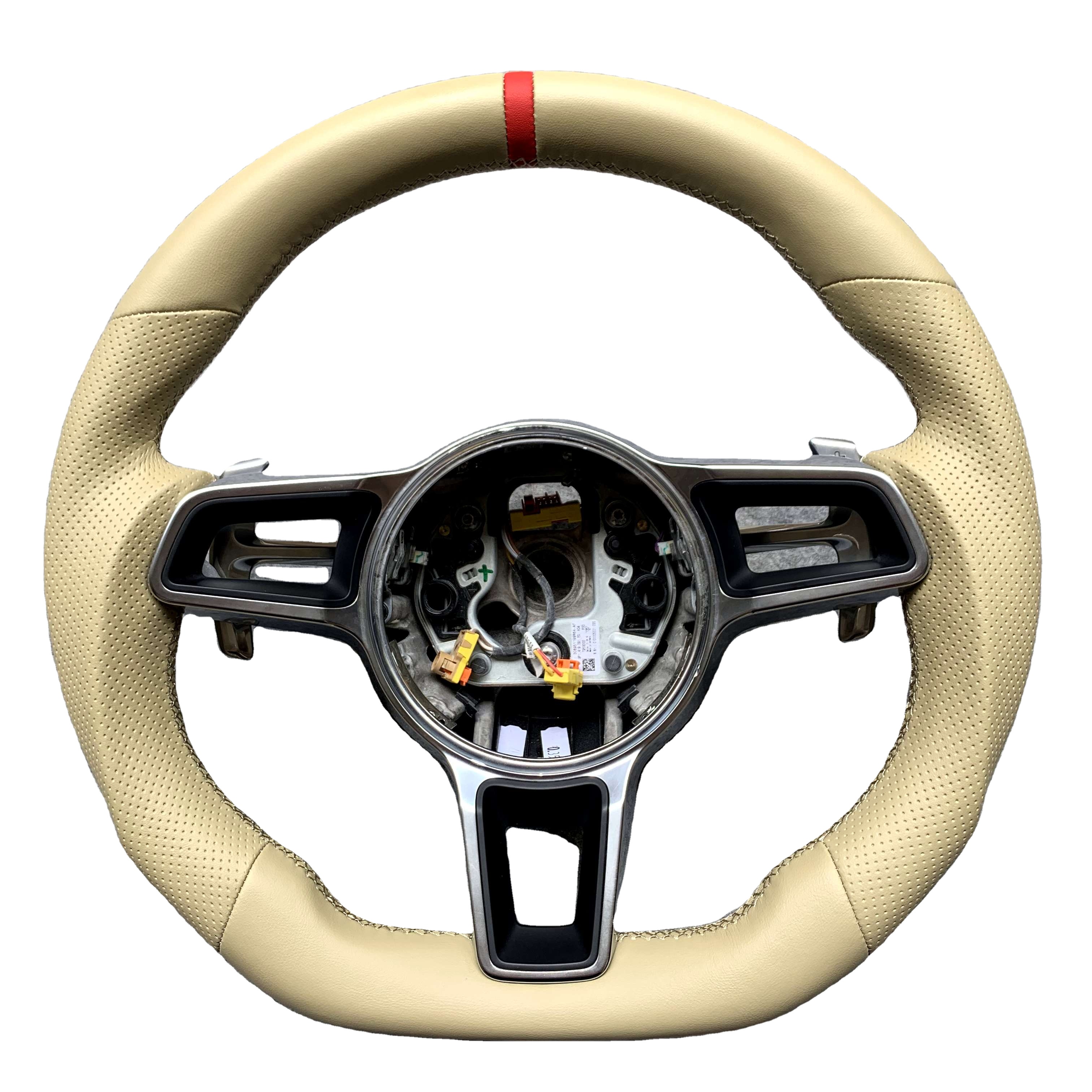 Custom red ring on smooth leather steering wheel for porsche 911