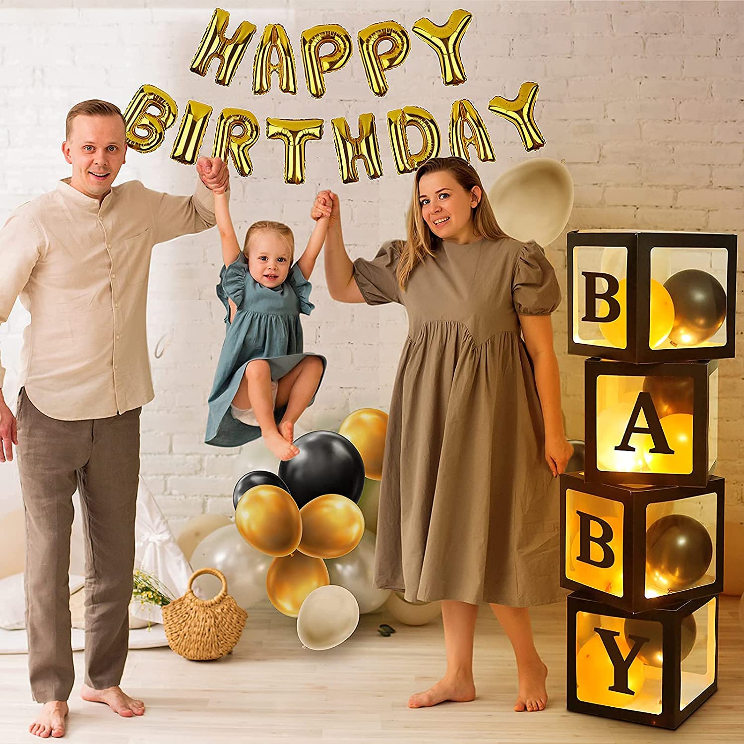 Alphabet Balloon Box Clear Baby Shower Decorations Block Boxes 4 Decorative Boxes