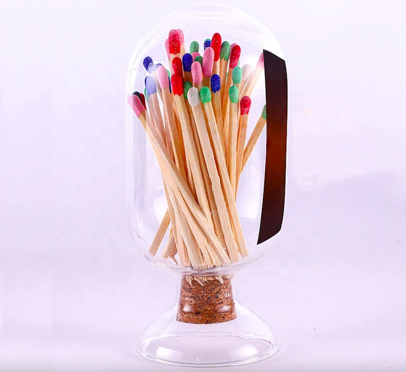 Clear glass match jar cloche bottle with striker Paper without Match sticks Factory wholesale custom Long Matches in glass jar