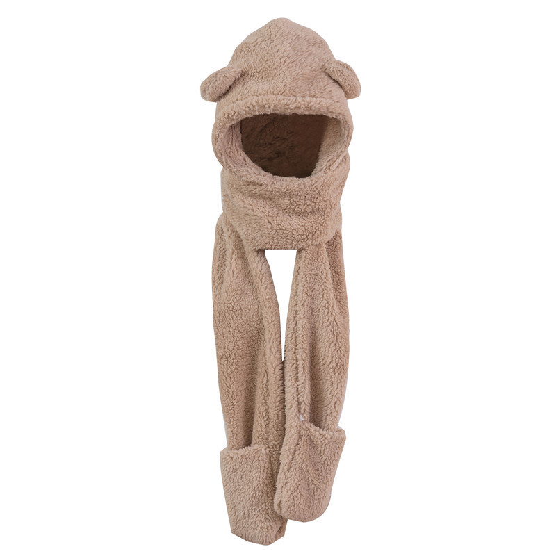 Winter Faux Fur Hood Hat Scarf and Gloves 3 in 1 Hooded Scarf for Women Men