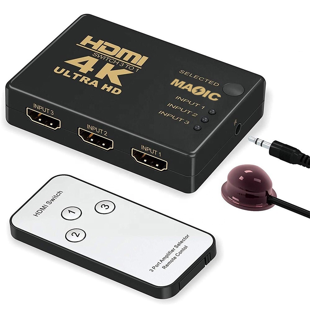 В наличии HDMI переключатель с пультом дистанционного управления 4K высокоскоростная Разделитель с мультимедийным интерфейсом высокой четкости 3x1, 3 в 1, со сверхвысоким разрешением Ultra HD HDMI переключатель с пультом дистанционного управления инфракра