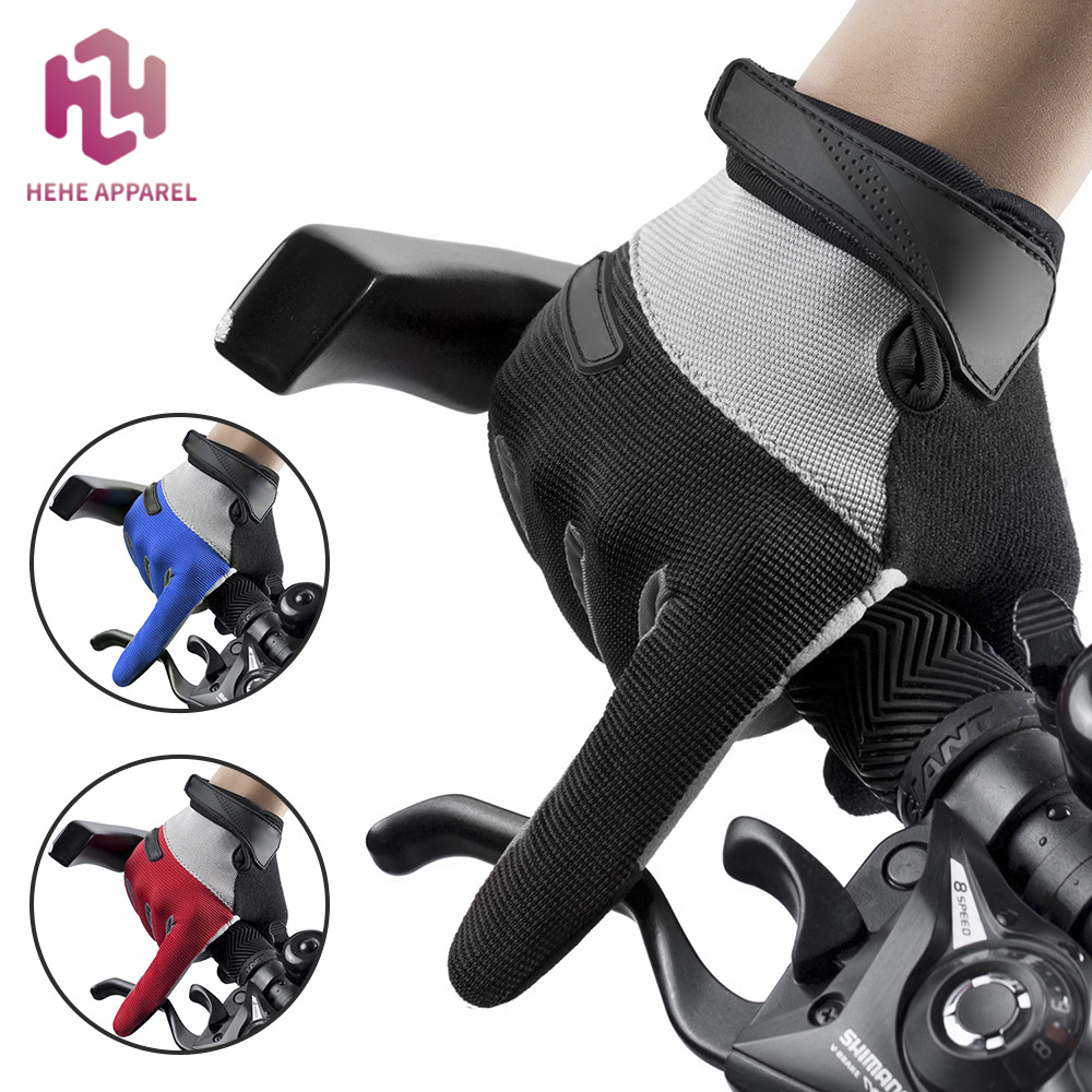 HEHE Custom Breathable Mesh Full Finger Gel Pad Touch Screen Sport Motorcycle Riding Bike Bicycle Cycling Gloves
