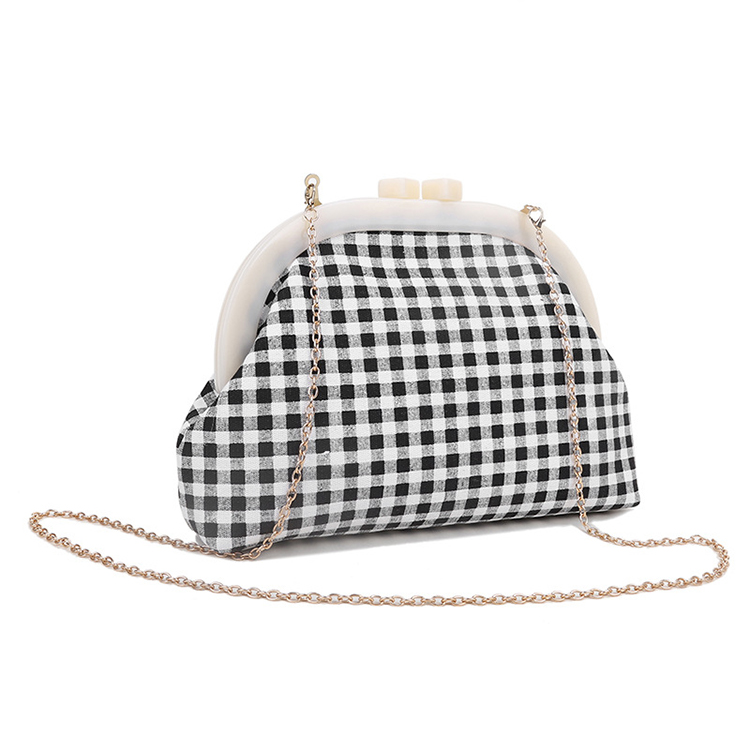 Korean luxury Fashion Handbags Acrylic Clip Clutch Canvas Lattice Women Evening Bag