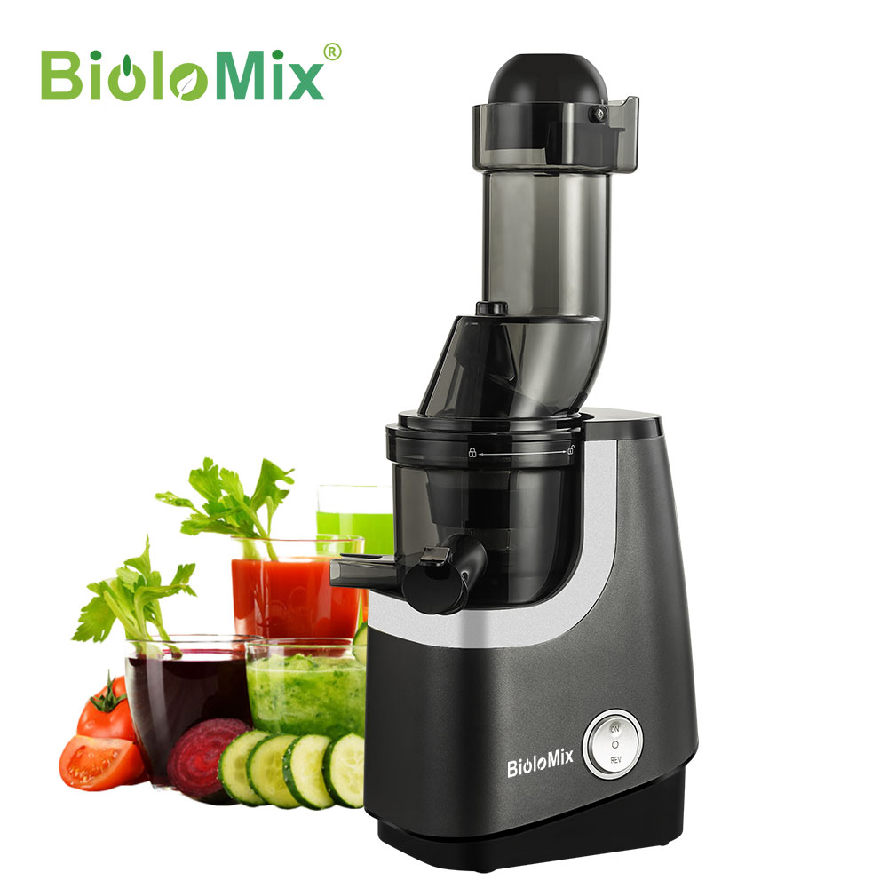 Соковыжималка для фруктов и овощей BioloMix с широким желобом, медленная, без БФА